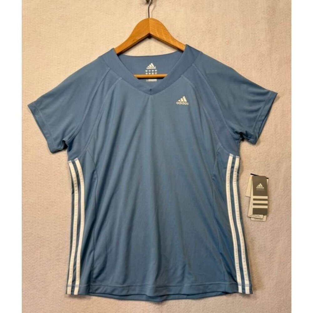 Adidas Thermo System Shirt ATS V-Neck Loose Fit Rave Blue/White Women's Large L